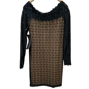 NWT NIGHTCAP CLOTHING brand fits 4 6 crochet lace black over nude stretch lining